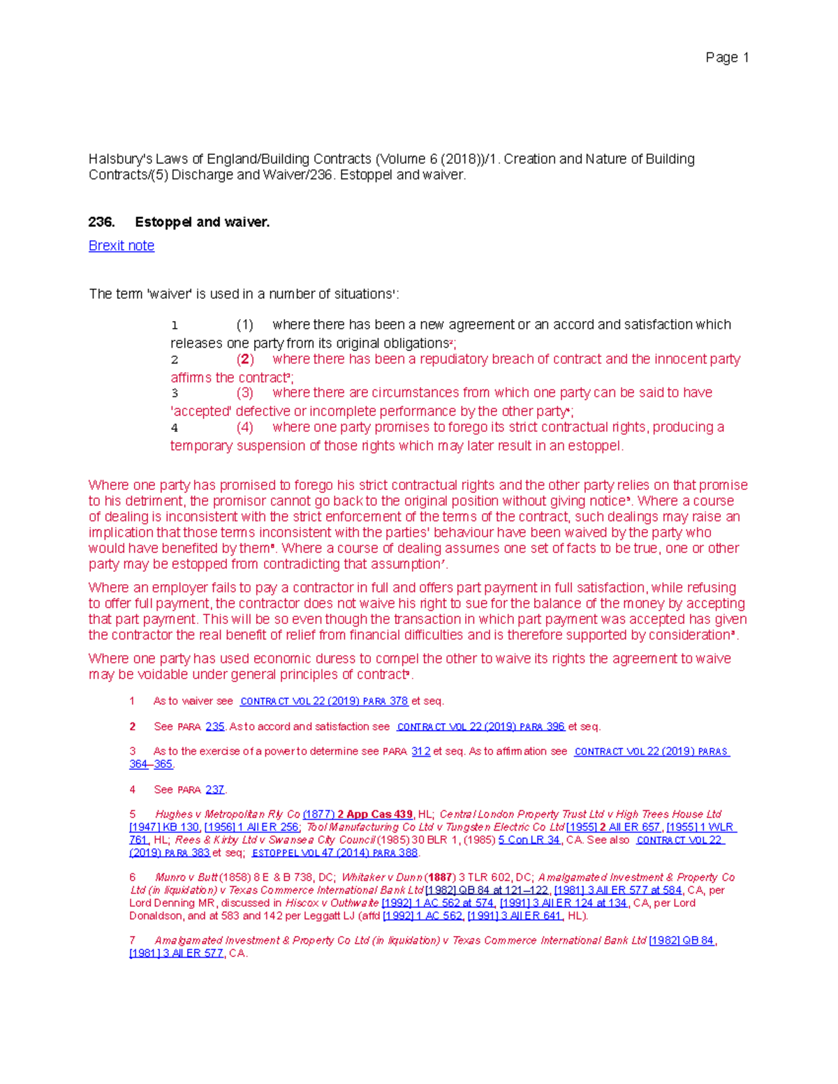 236. Estoppel and waiver Page 1 Halsbury's Laws of England/Building