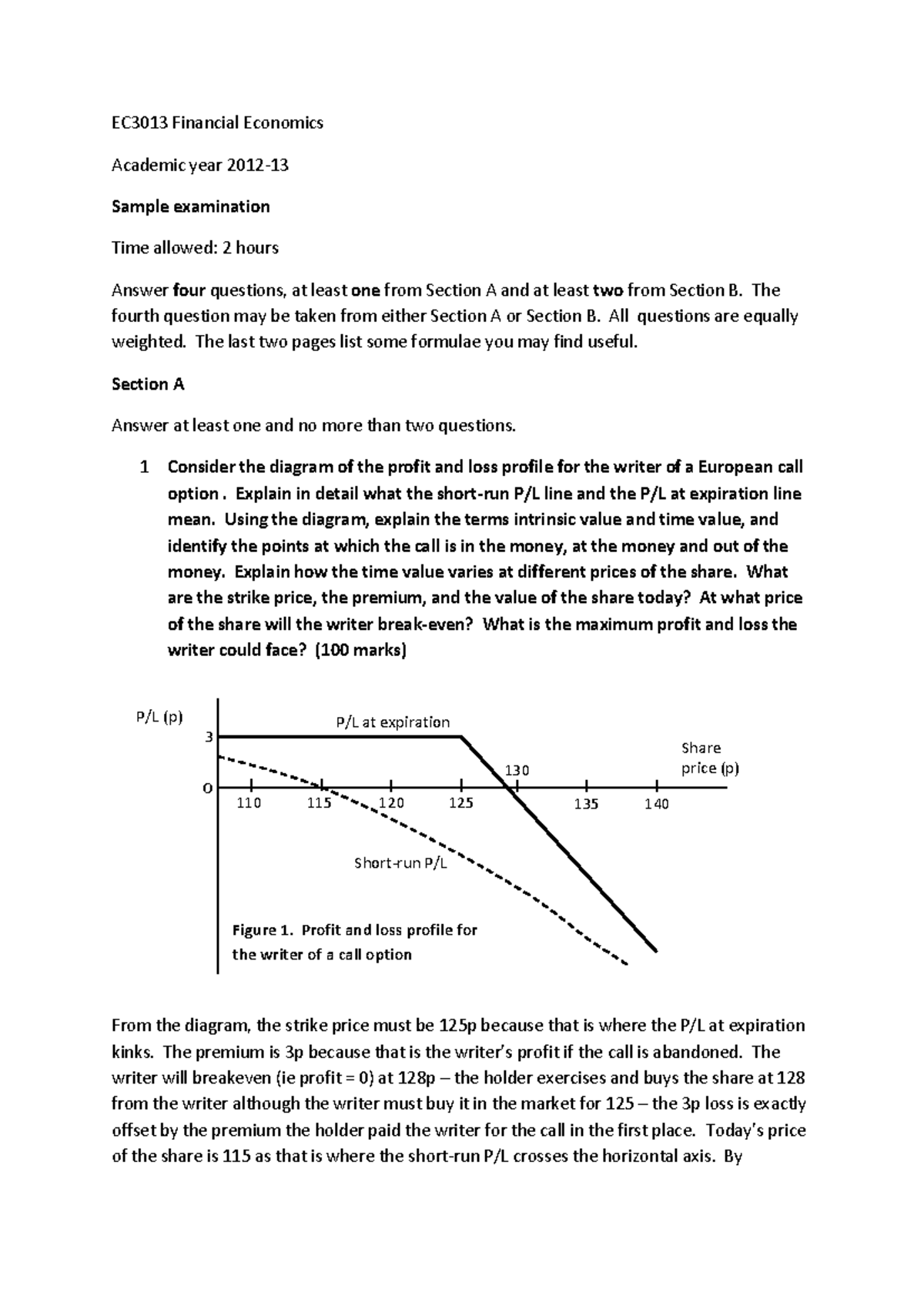 Exam January 2013, questions and answers - EC3013 Financial Economics ...
