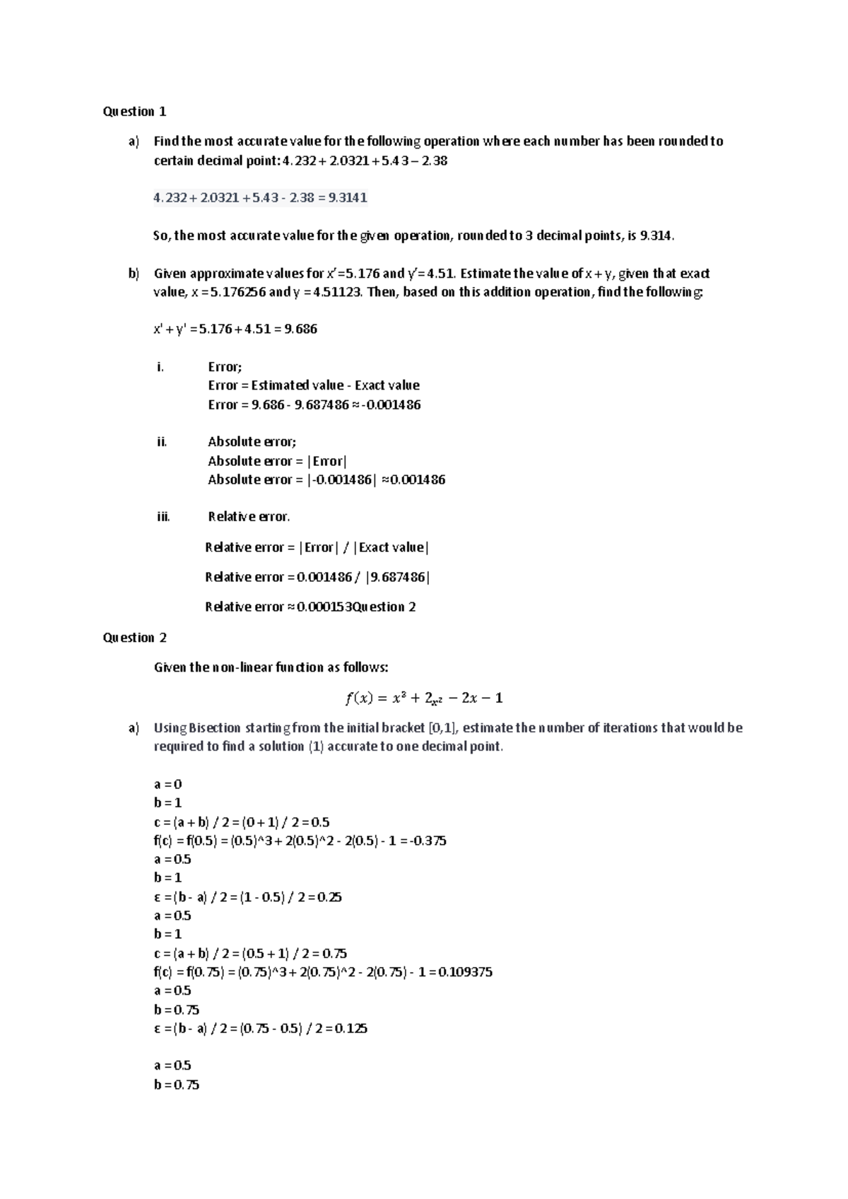 Assignment 3 SCSI 1113 - Question a) Find the most accurate value for ...