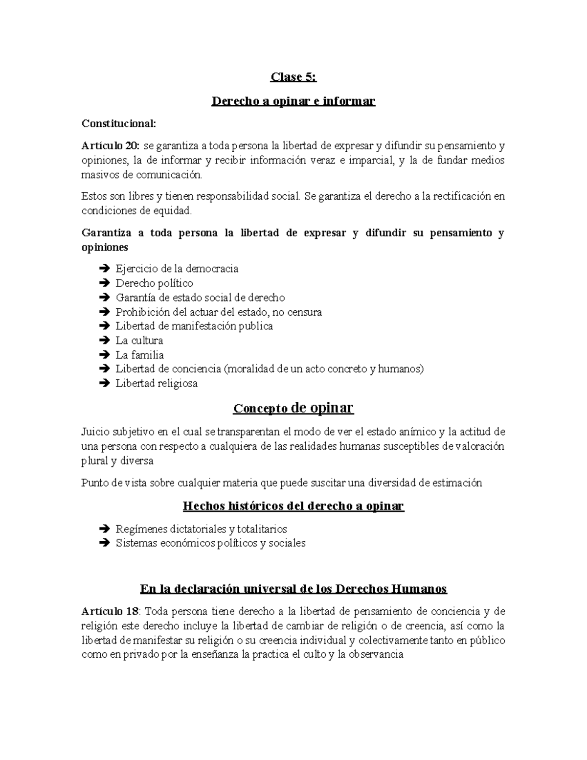 Derecho A Opinar Clase 5 Derecho A Opinar E Informar Constitucional