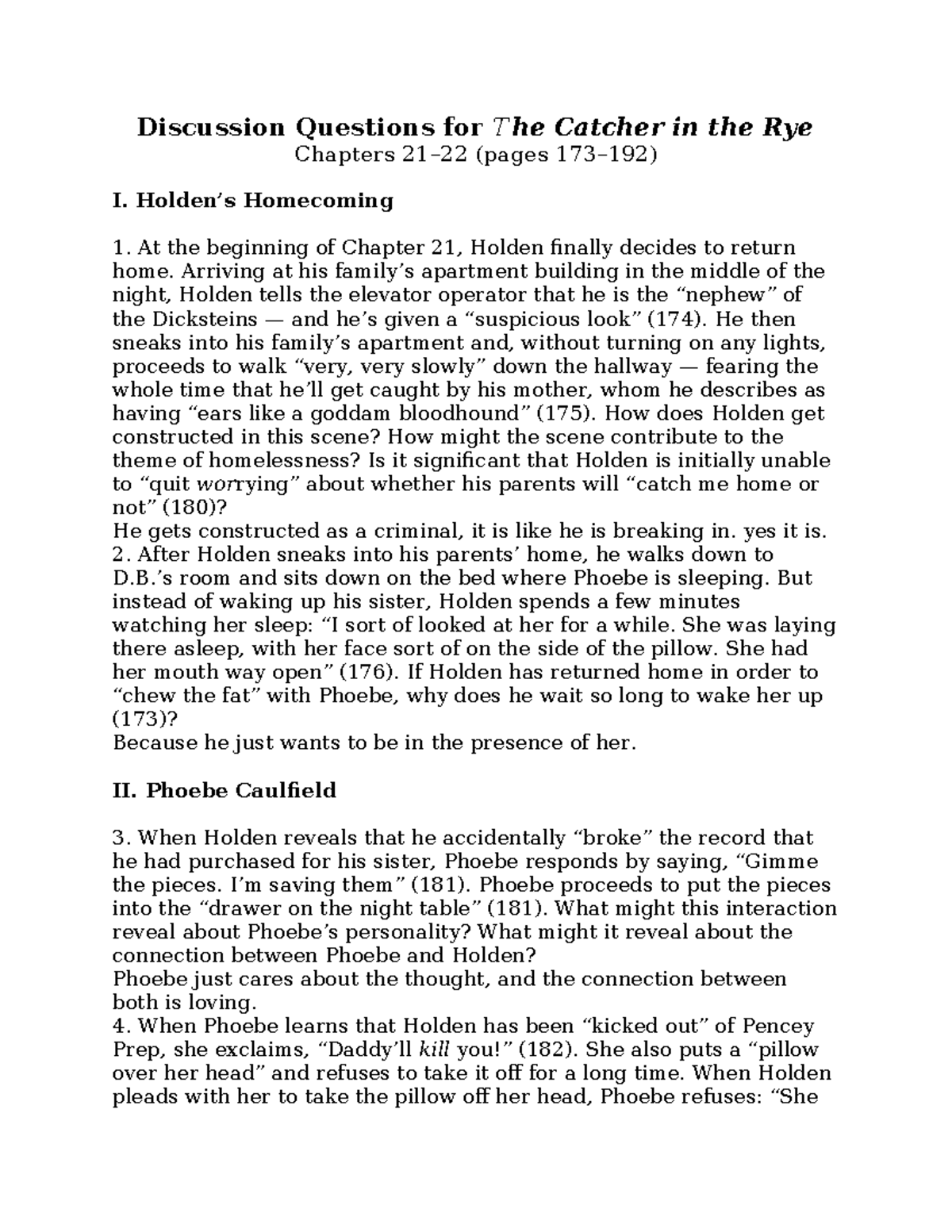 Chapters+2122+Study+Guide Discussion Questions for The Catcher in the Rye Chapters 2122
