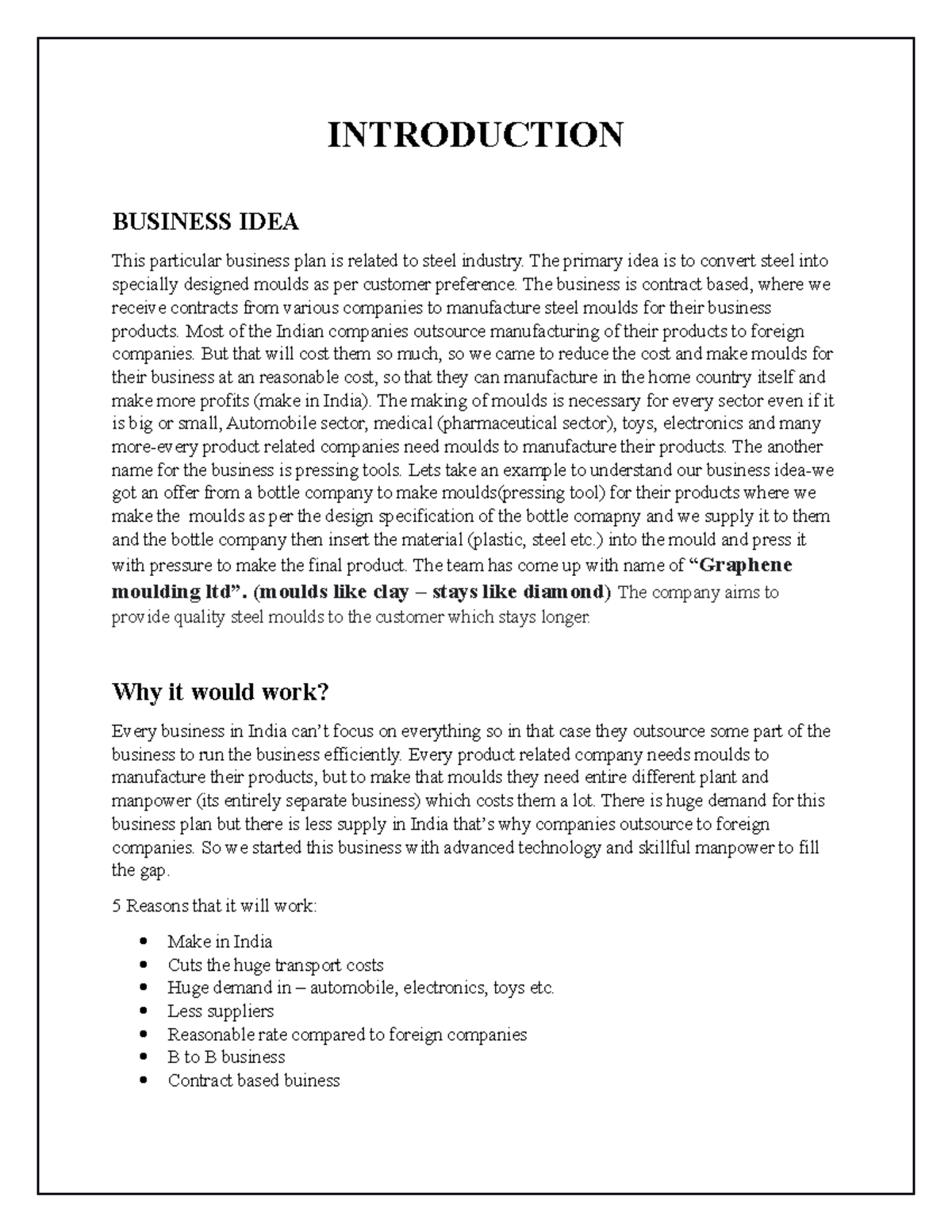 Introduction - nothing - INTRODUCTION BUSINESS IDEA This particular ...