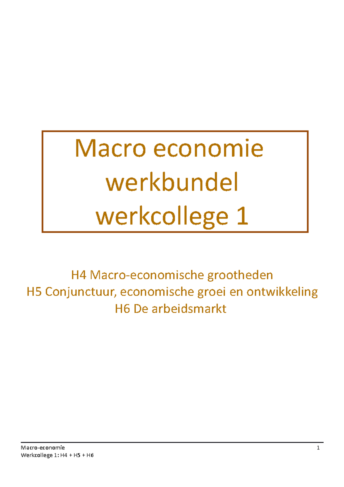 Opdrachtenbundel Werkcollege 1 H4 H5 - Macro Economie Werkbundel ...