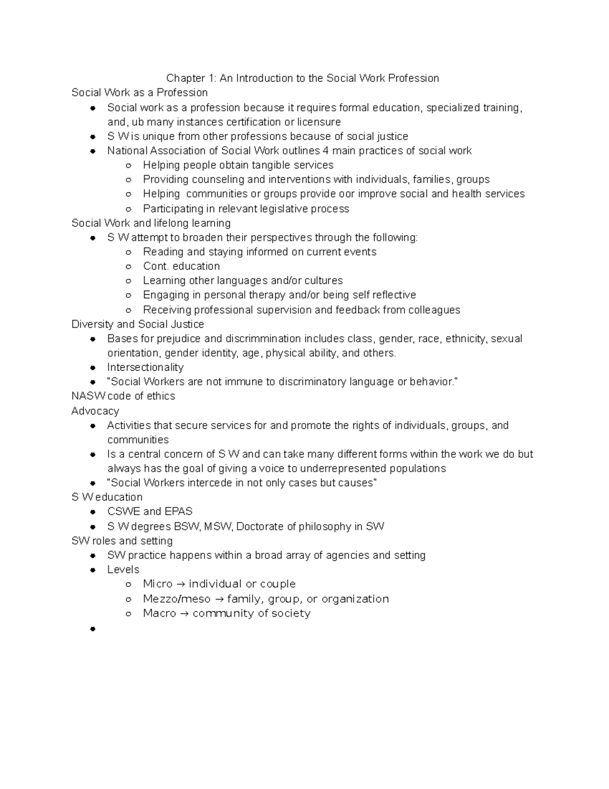 Chapter 1 An Introduction To The Social Work Profession Chapter 1 An 