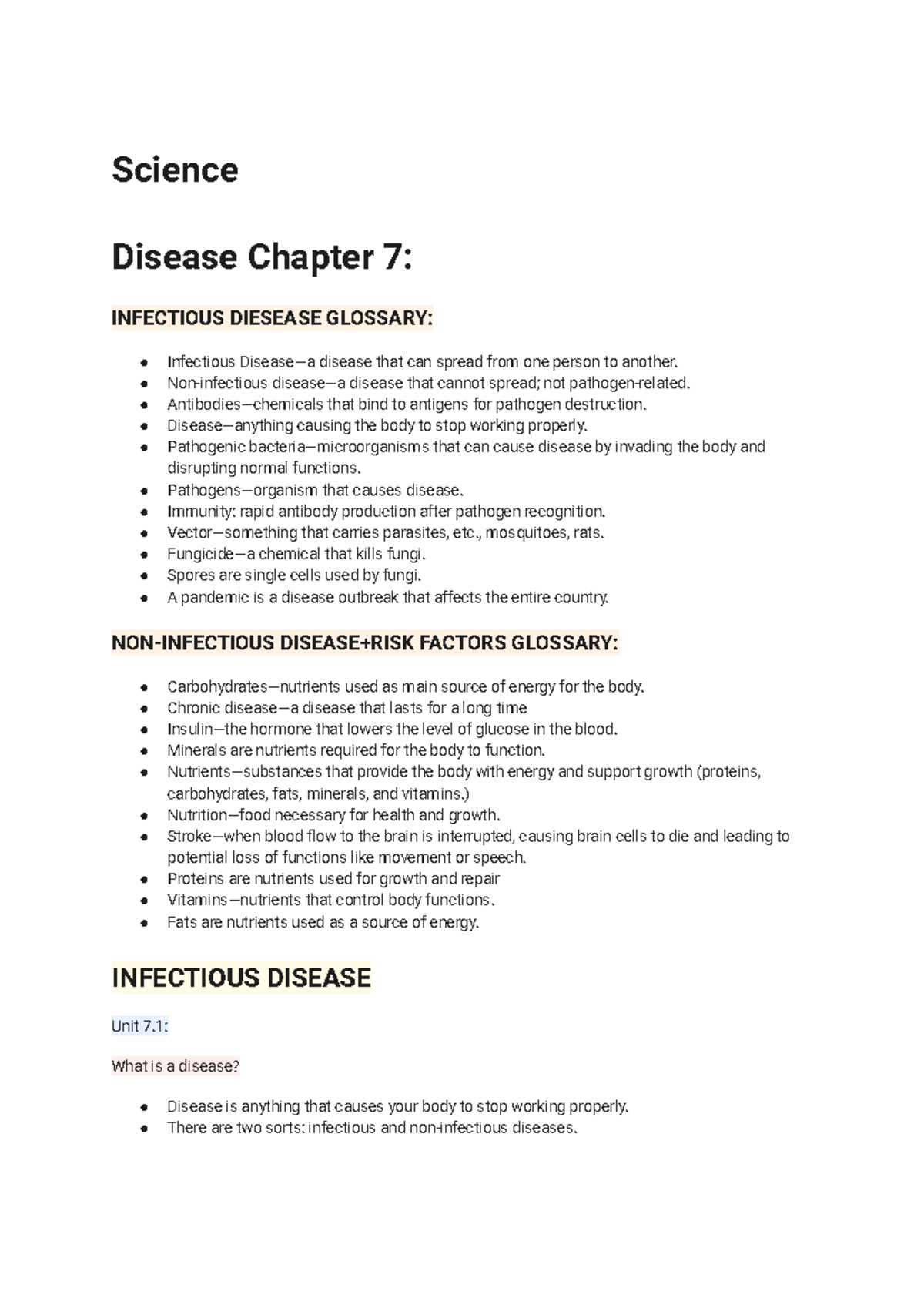 Science summary chapter 7 - Science Disease Chapter 7: INFECTIOUS ...