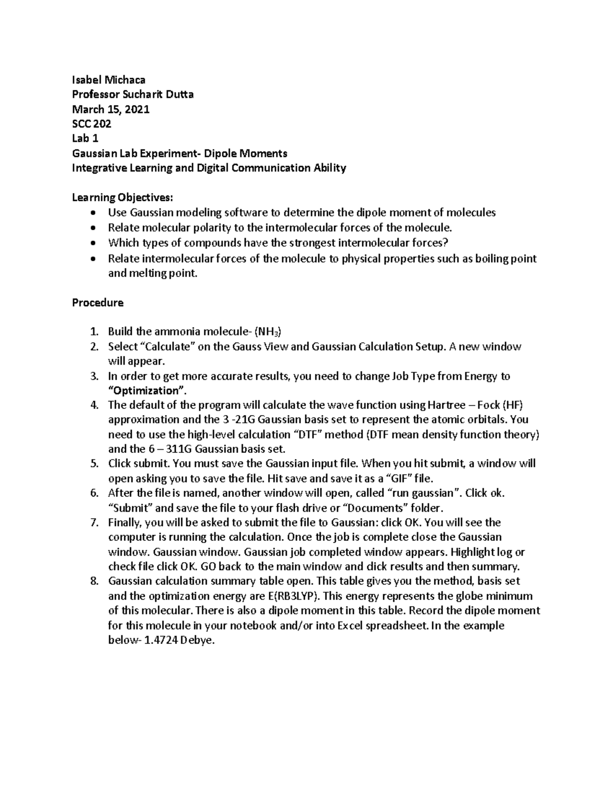 chemistry gaussian software dipole moment