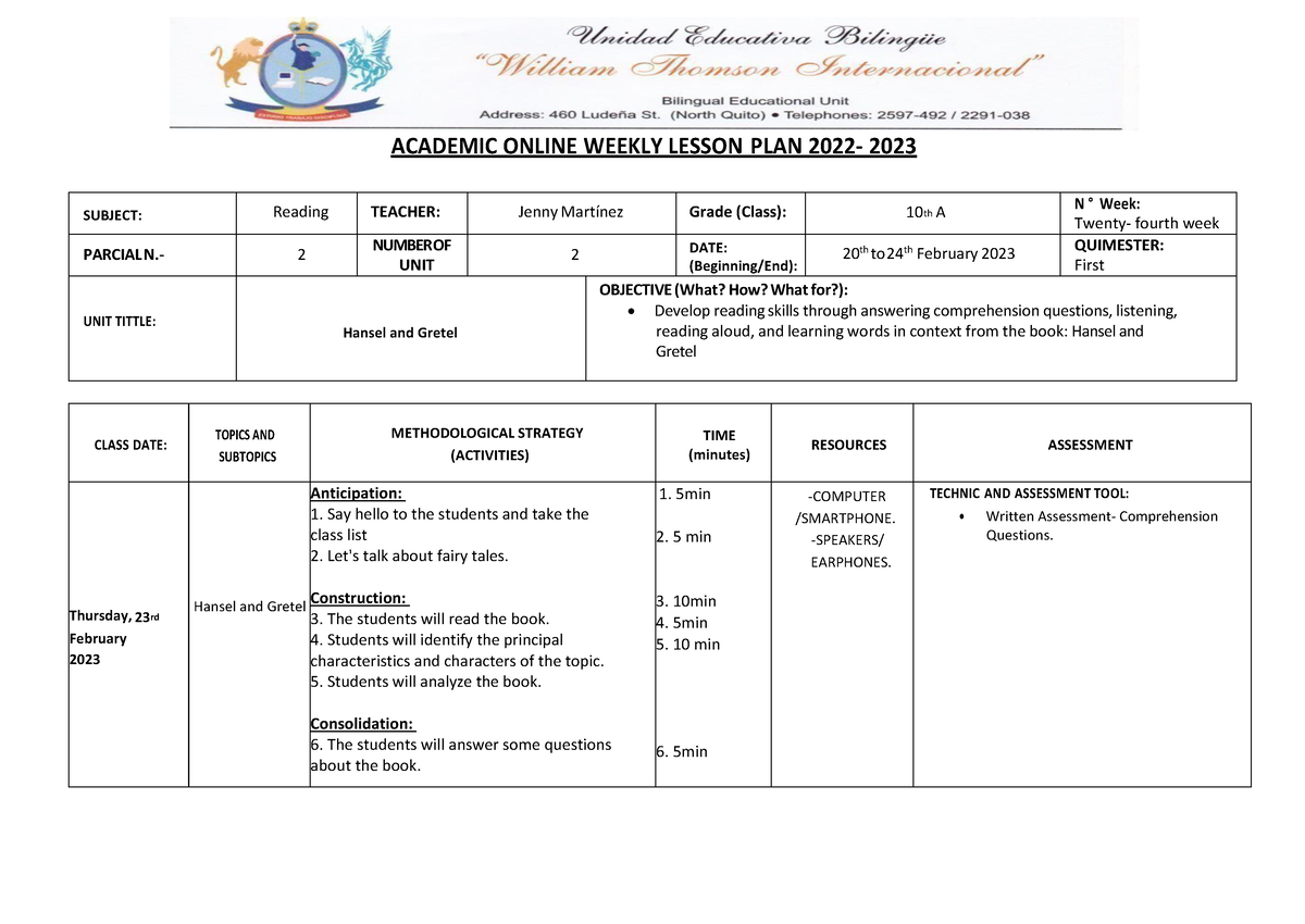 Lesson Plan Week 24 20- 24 Feb. 2023 - ACADEMIC ONLINE WEEKLY LESSON ...