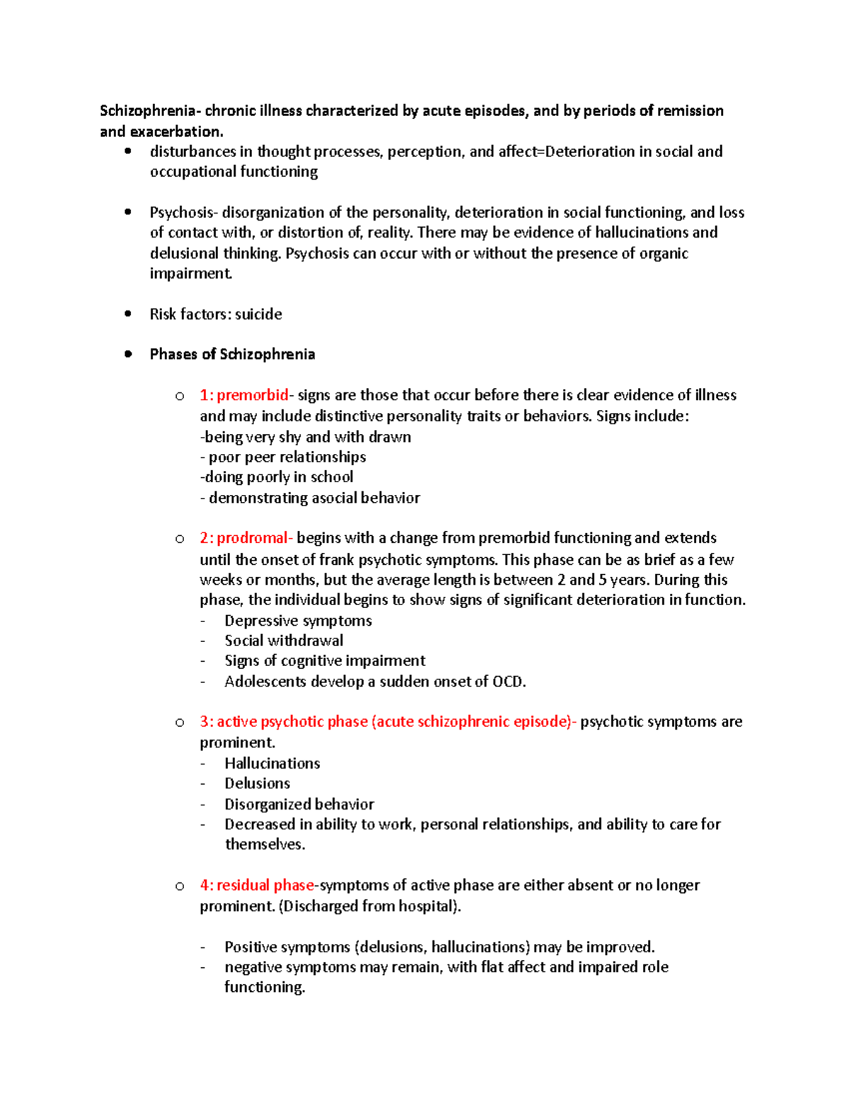 Schizophrenia - Lecture notes - Schizophrenia- chronic illness ...