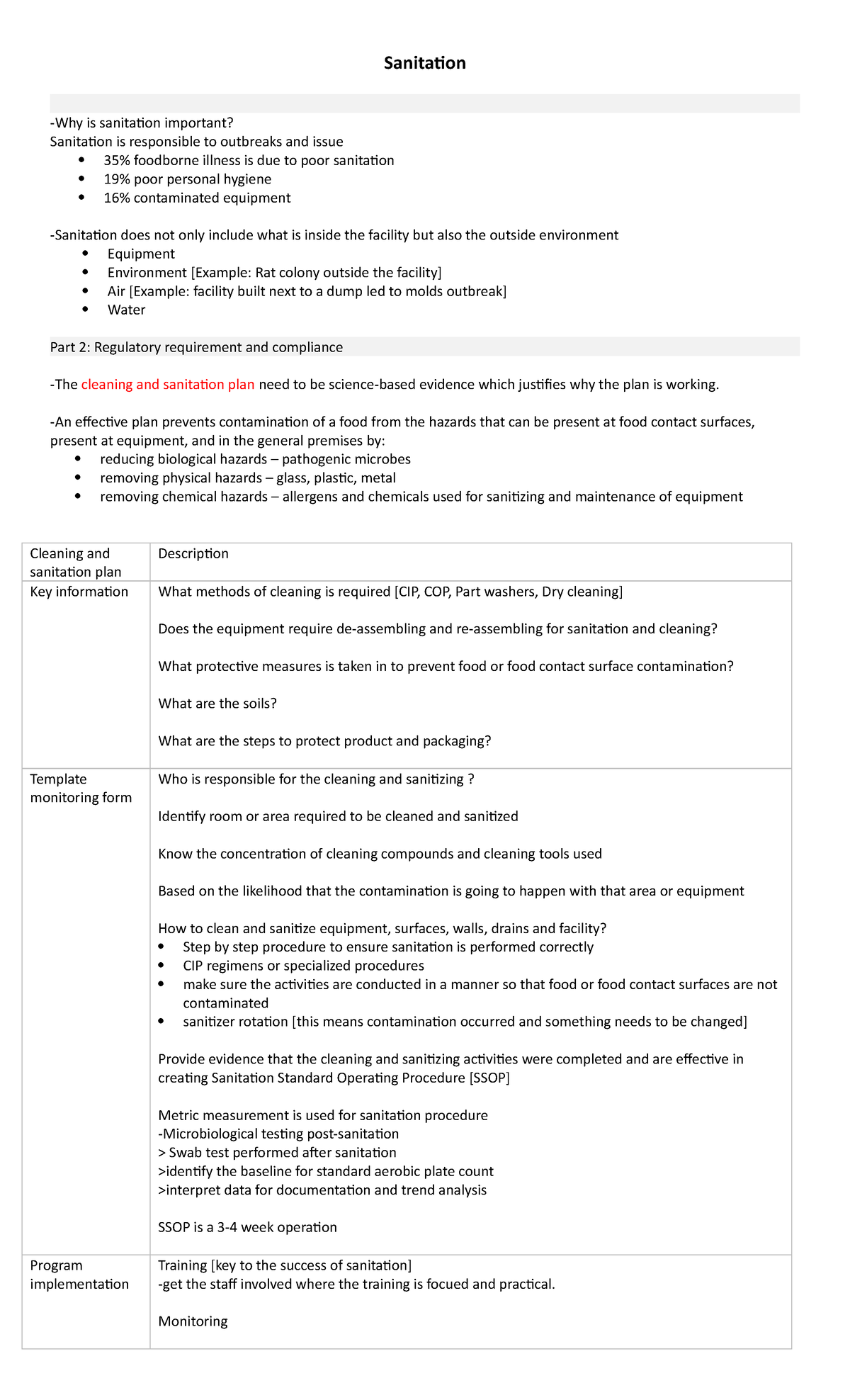 Unit 8 Sanitation summary - Sanitation -Why is sanitation important ...