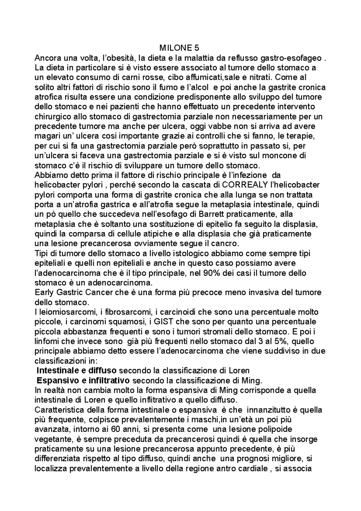 Milone Pt Tumori Stomaco Fattori Di Rischio Diagnosi Stadiazione Trattamento Milone