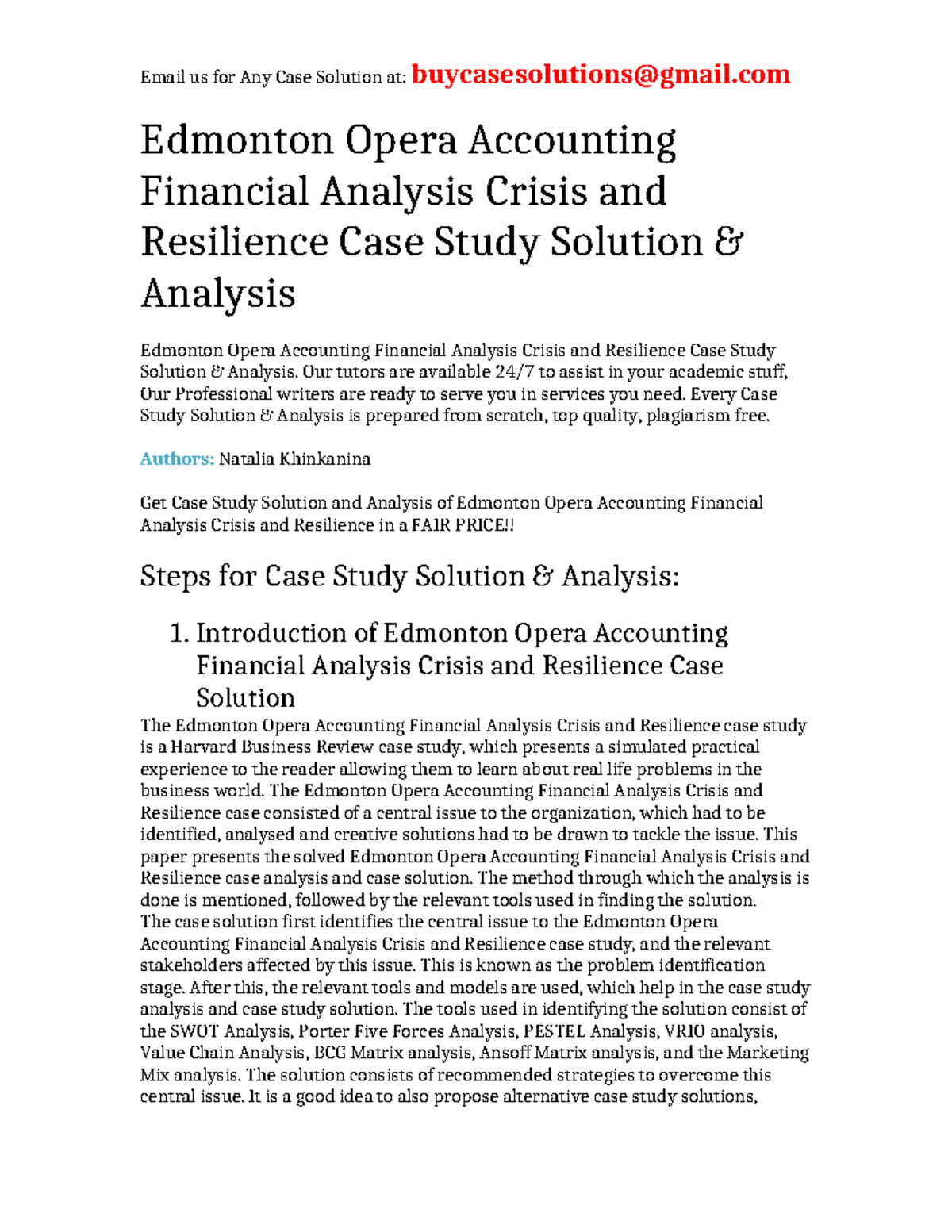 Edmonton Opera Accounting Financial Analysis Crisis and Resilience Case ...