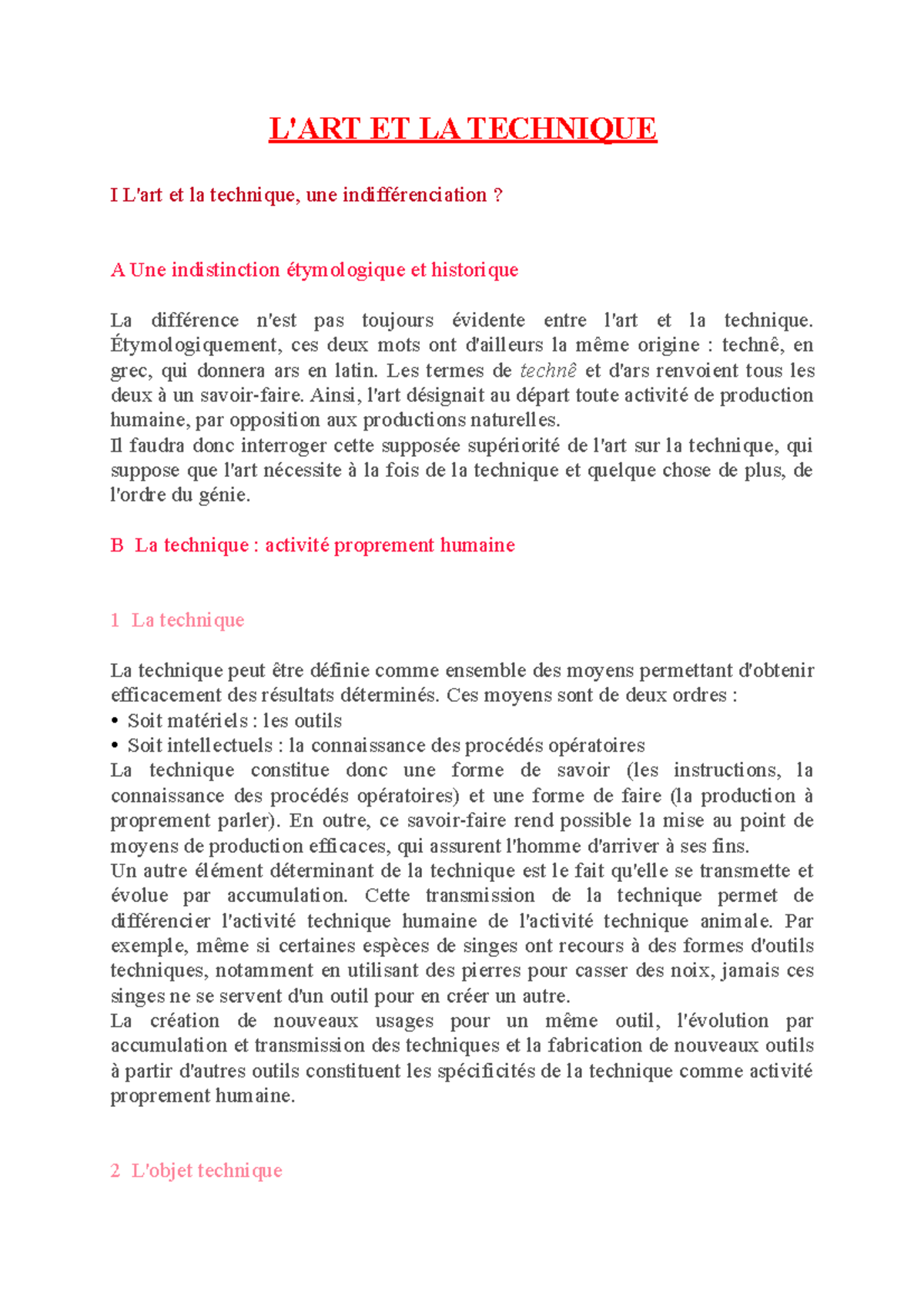 l'art et la technique dissertation