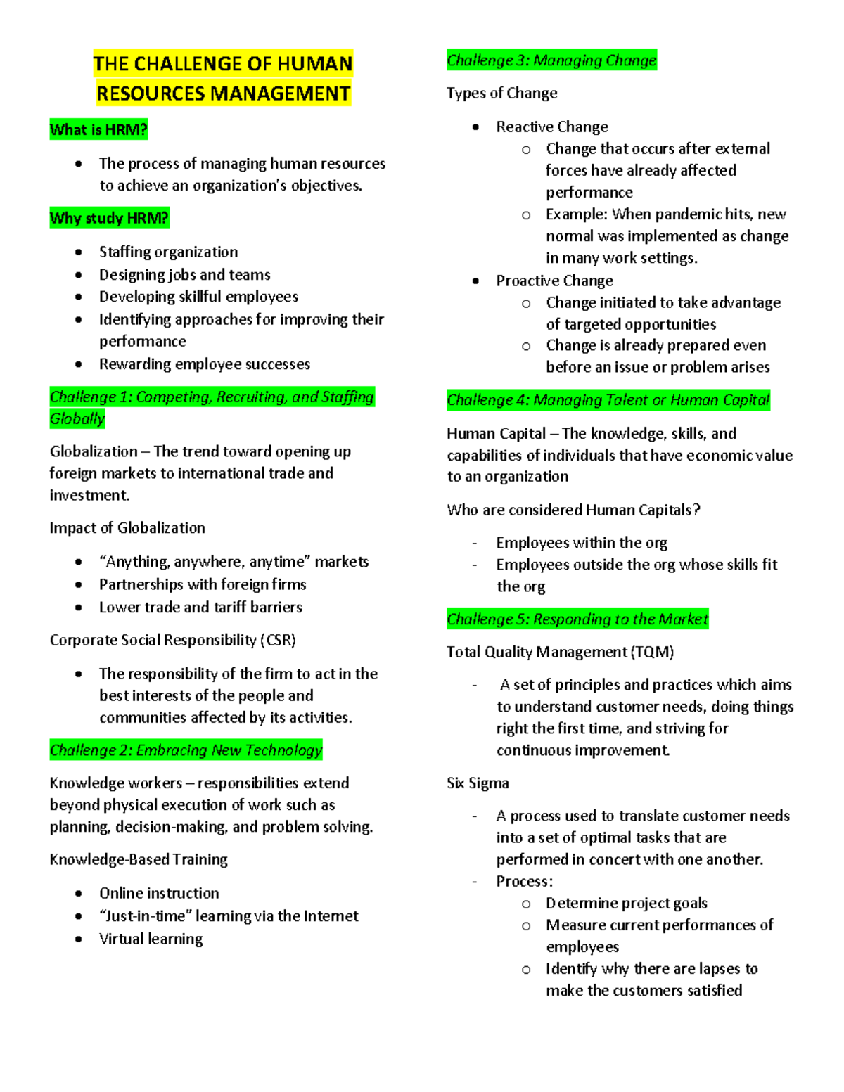 IO SEMI- Finals Reviewer - THE CHALLENGE OF HUMAN RESOURCES MANAGEMENT ...