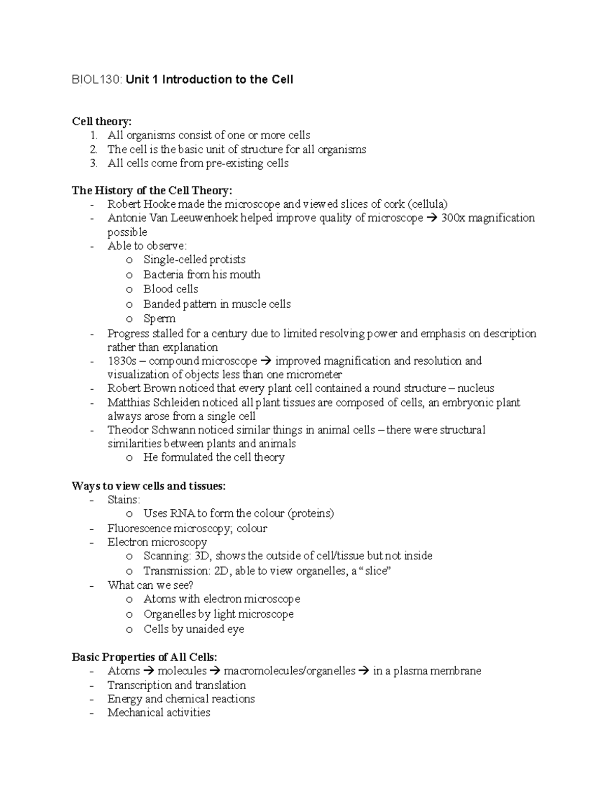 BIOL130 Unit 1 Introduction To Cell Biology - BIOL130: Unit 1 ...