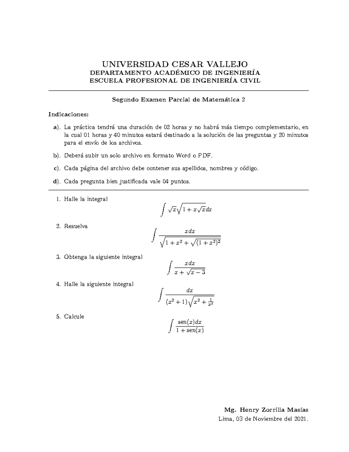 Segundo Examen Parcial De Matematica 2 Ucv - UNIVERSIDAD CESAR VALLEJO ...