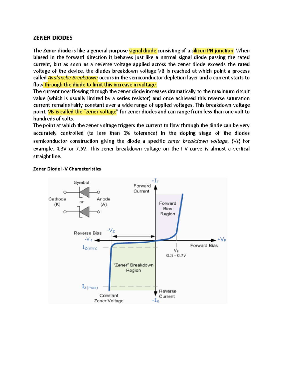 Zener Diodes ZENER DIODES The Zener diode is like a generalpurpose