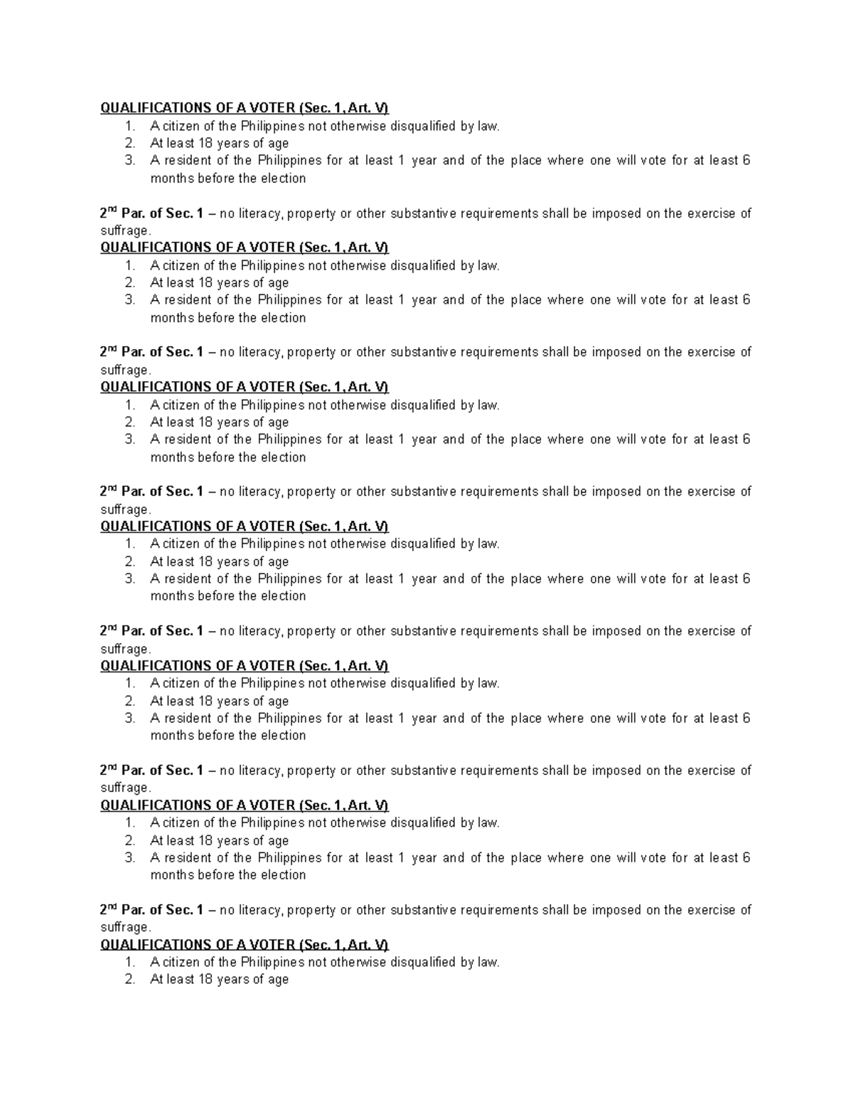 Qualifications OF A Voter - QUALIFICATIONS OF A VOTER (Sec. 1, Art. V ...
