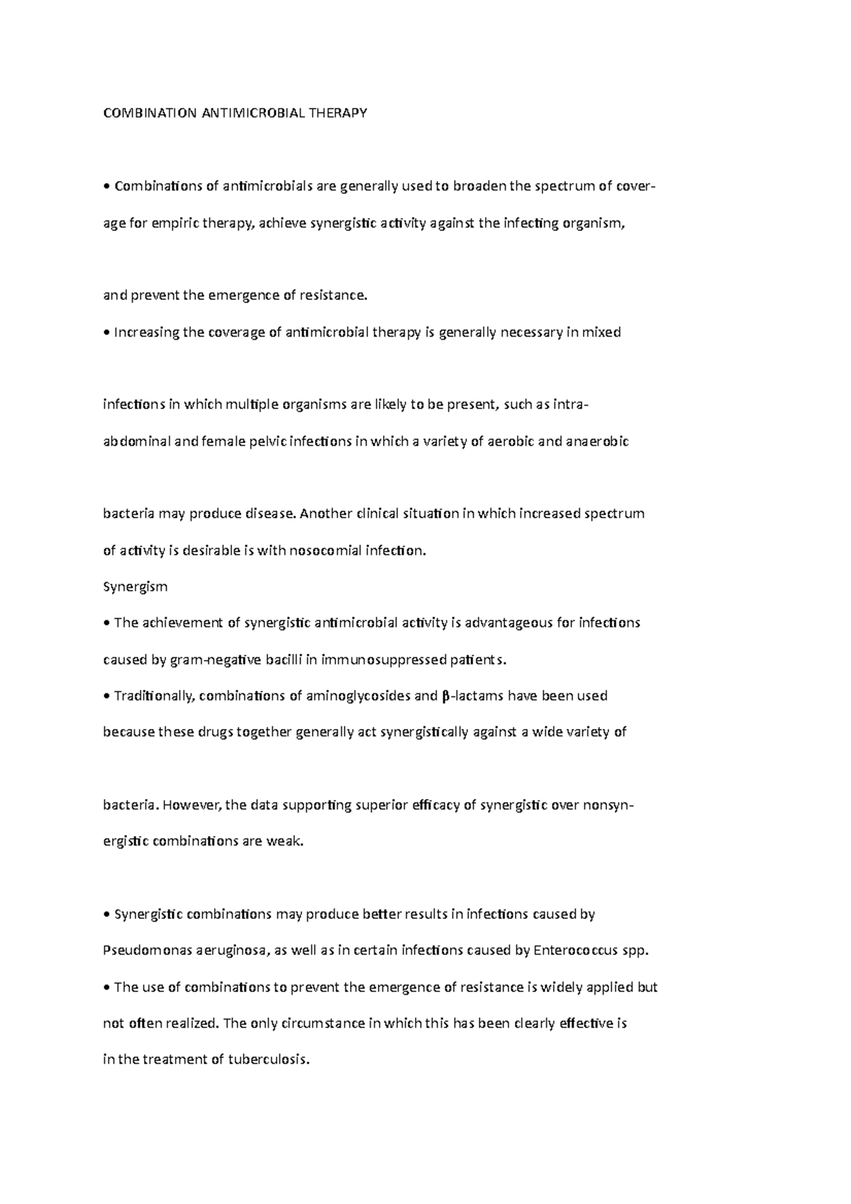 Combination Antimicrobial Therapy COMBINATION ANTIMICROBIAL THERAPY