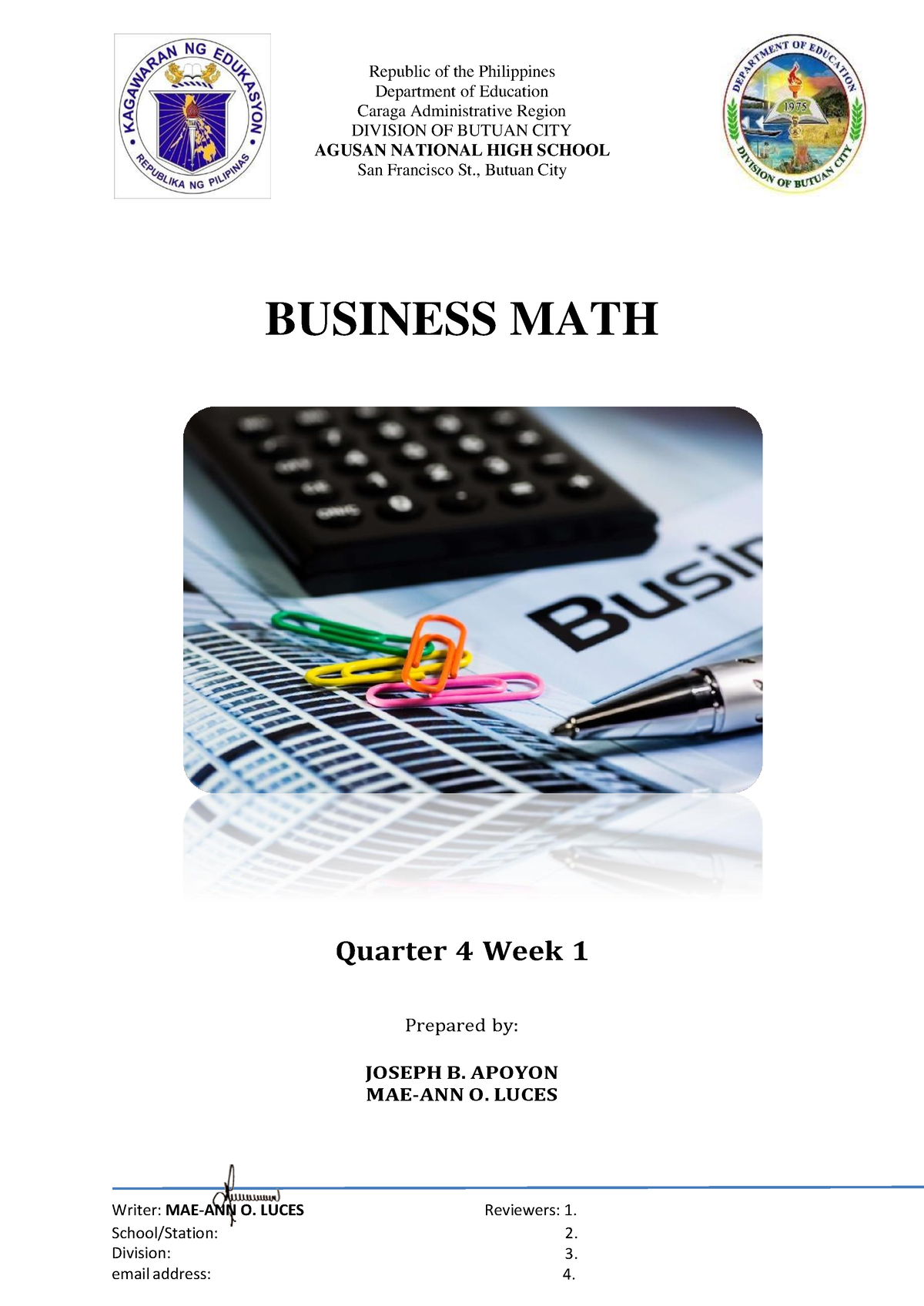 Bus Math Q4 Week1 - Modules For Advance Study - School/Station ...