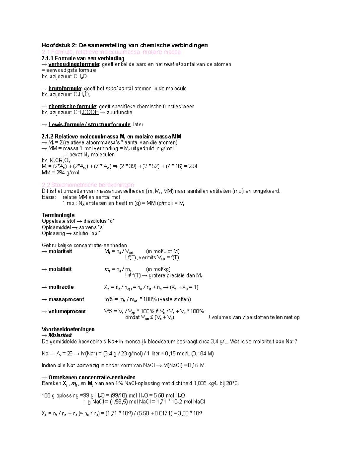AEBS H2 - Hoofdstuk 2: De samenstelling van chemische verbindingen ...