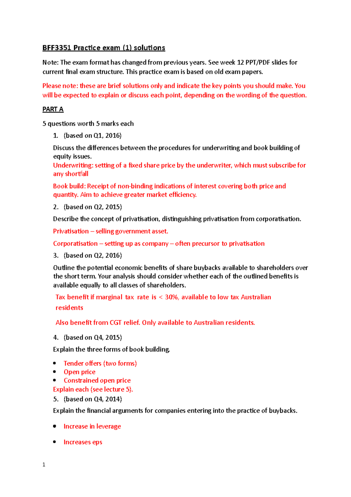 Exam 2020, Questions - BFF3351 Practice Exam (1) Solutions Note: The ...