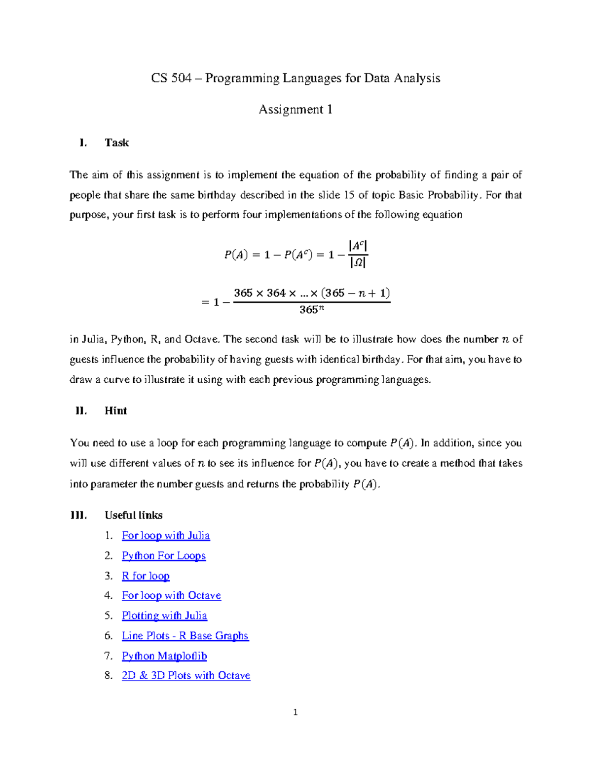 Assignment 1 - Lecture notes fefrwf - 1 CS 504 – Programming Languages ...