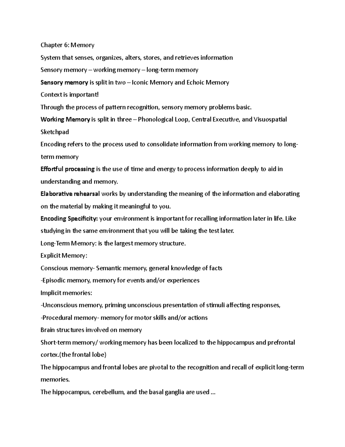 Chapter 6-Psychology - Dr. Hudson - Chapter 6: Memory System that ...