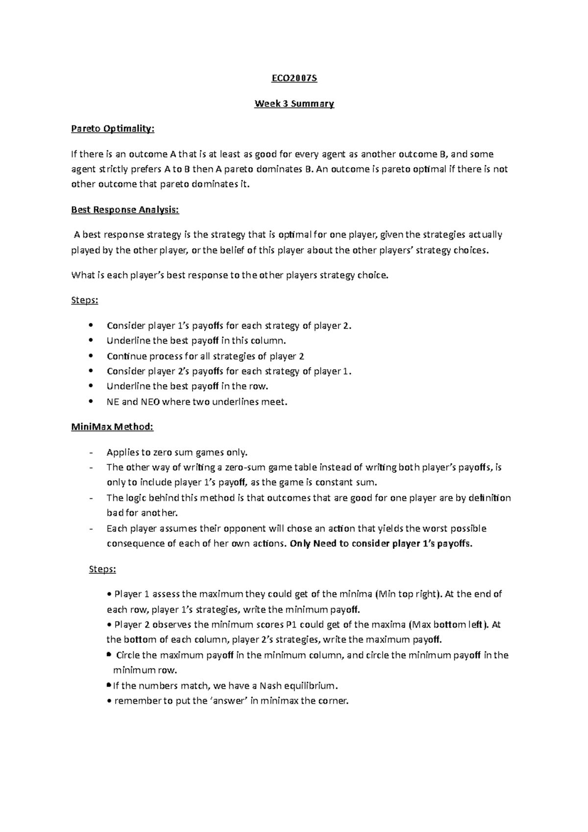 Week+3 - Lecture notes 3 - ECO2007S Week 3 Summary Pareto Optimality ...