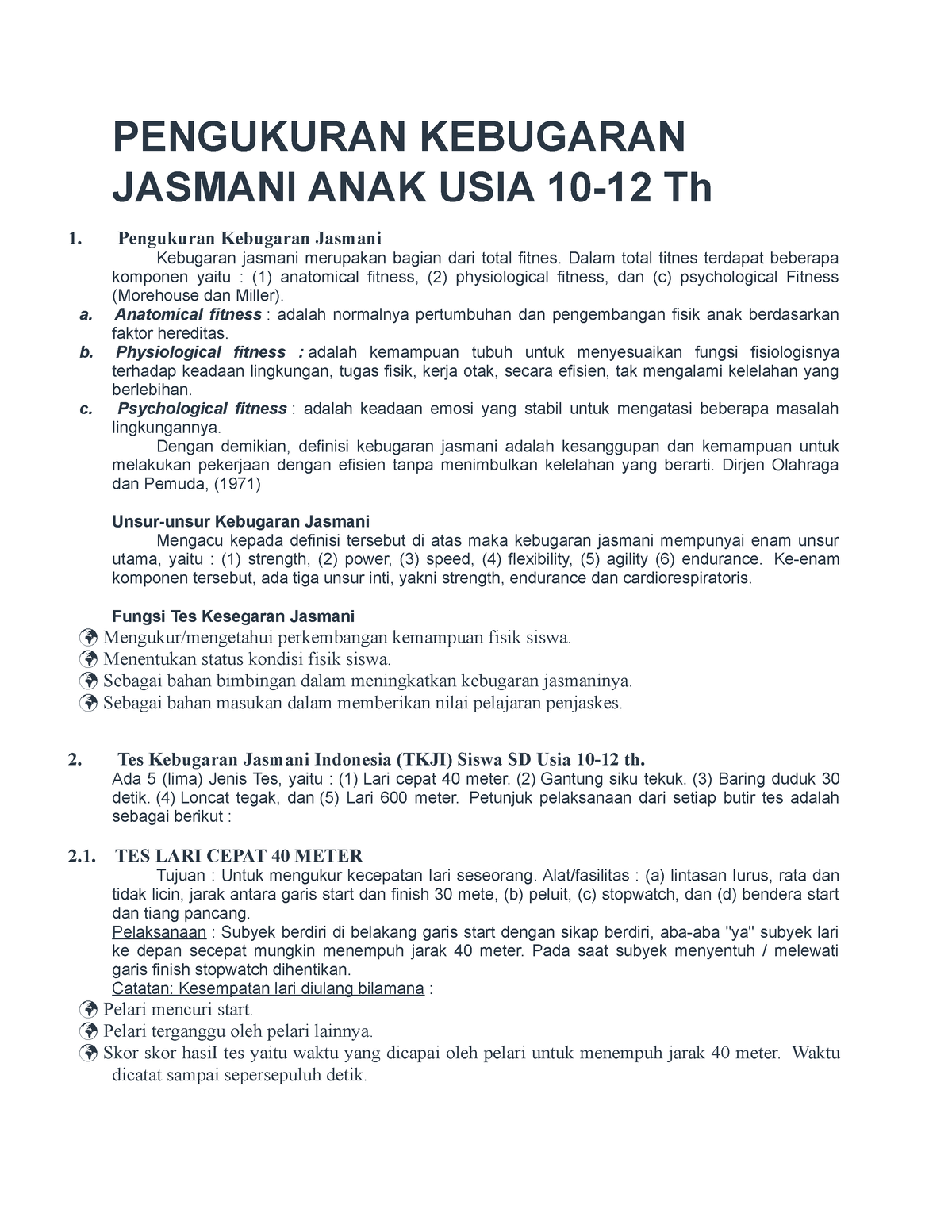 Pertemuan 14 DAN 15 - 1. PENGERTIAN PENGUKURAN KEBUGARAN JASMANI 2 ...