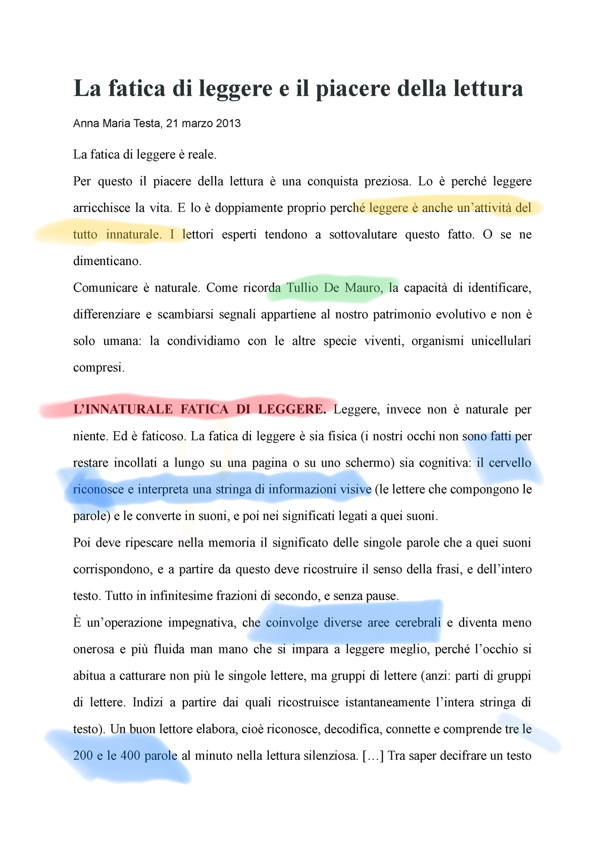 Esercizio Testo Argomentativo Tipologia B - La Fatica Di Leggere E Il ...