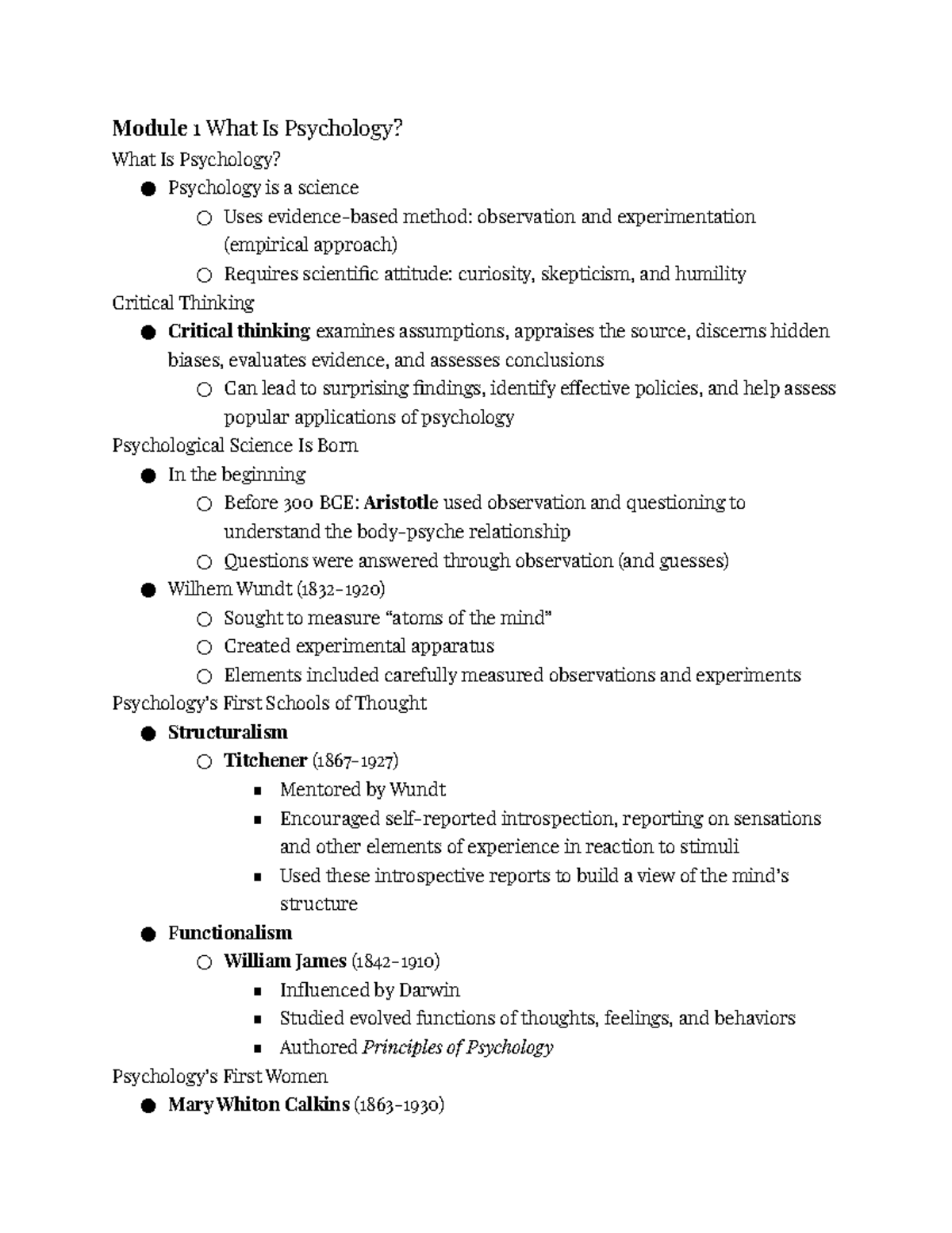Psychology Unit 1 Notes - Module 1 What Is Psychology? What Is ...