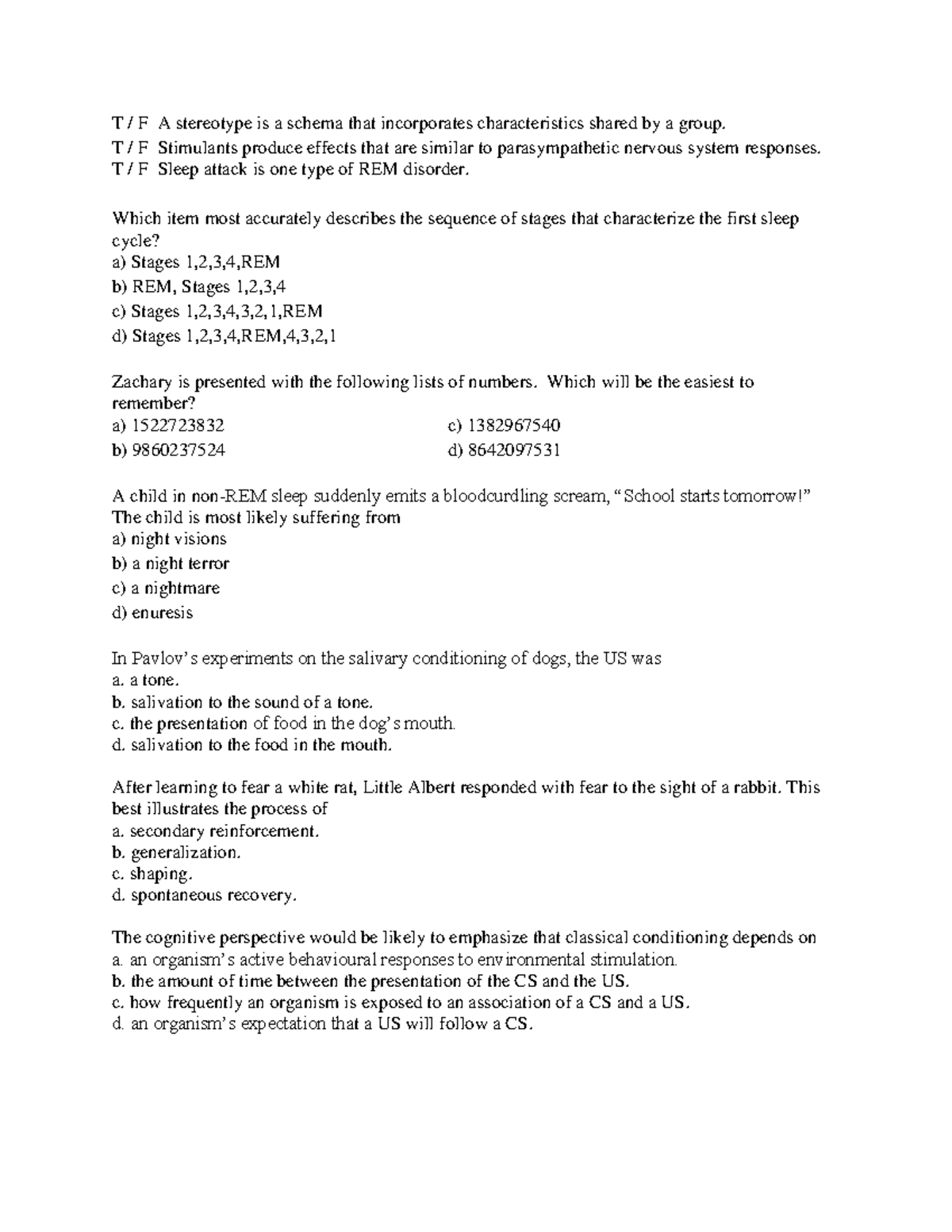 Exam II Sample Questions - T / F A stereotype is a schema that ...