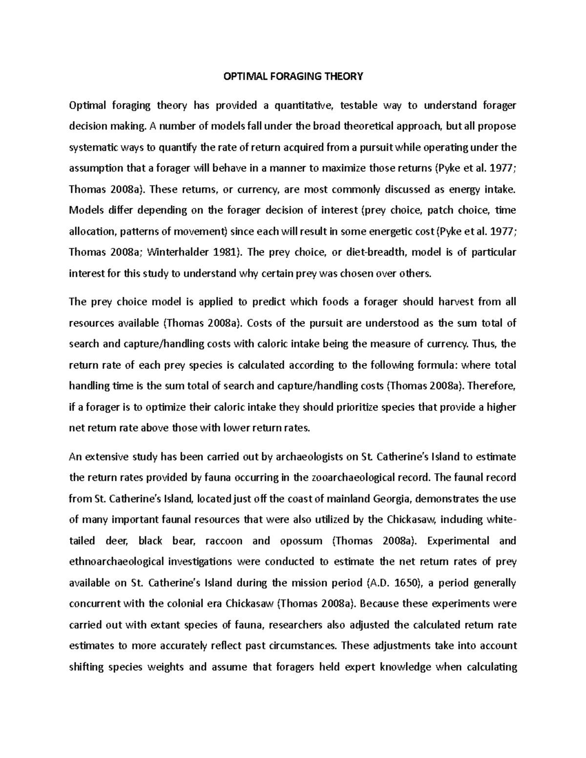 Optimal Foraging Theory - OPTIMAL FORAGING THEORY Optimal foraging ...