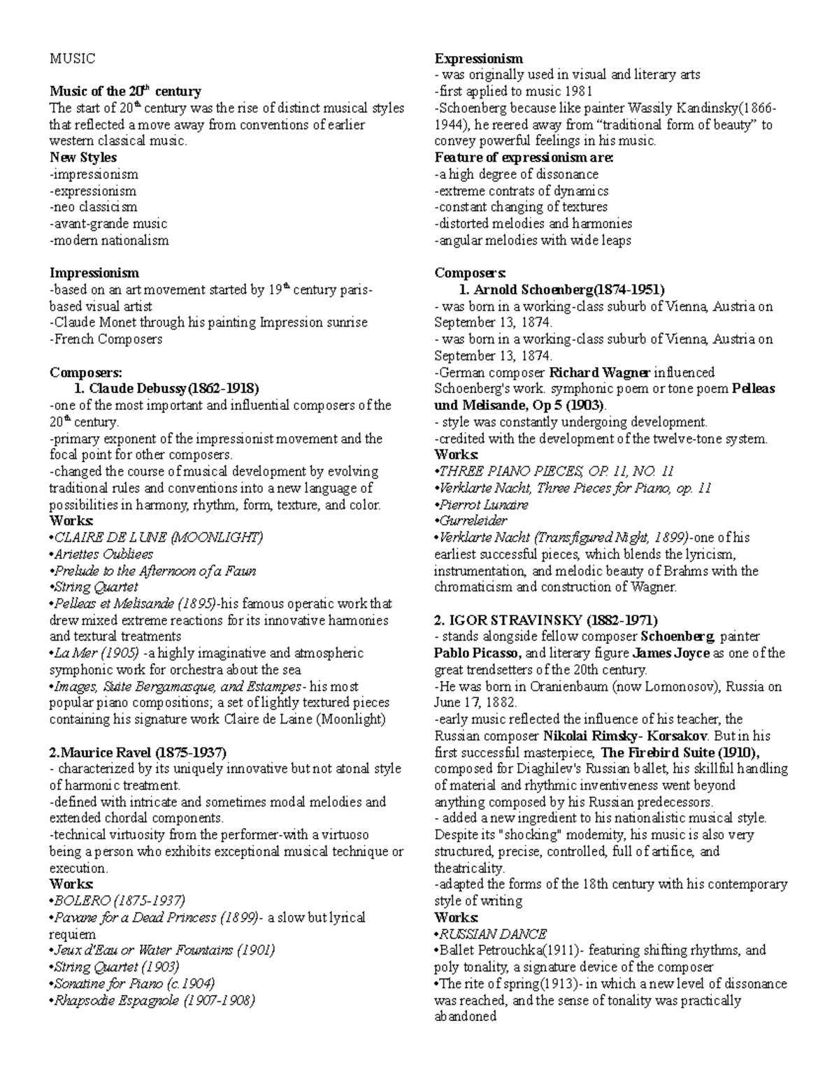 Music MUSIC Music of the 20th century The start of 20th century was