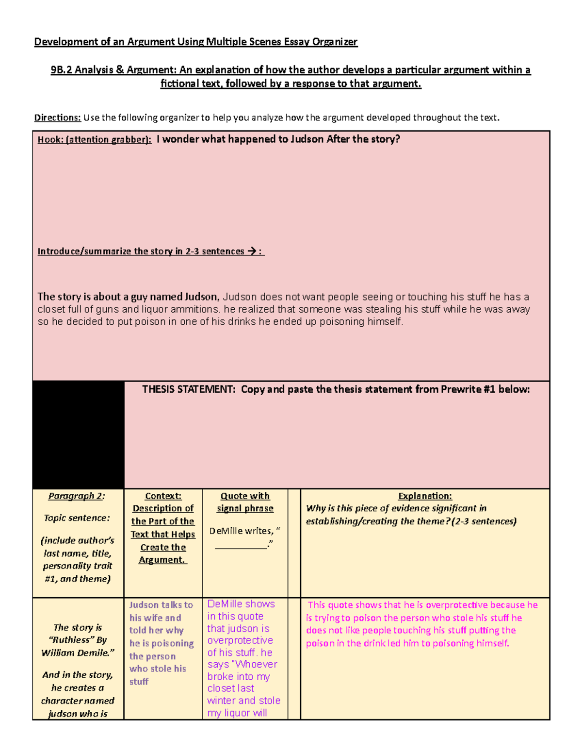 Prewrite CT - Argument Using Multiple Scenes Essay Organizer ...