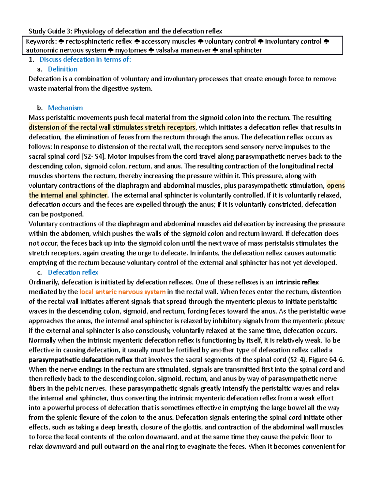 Diarrhea SG 3,4 continuation - Study Guide 3: Physiology of defecation ...