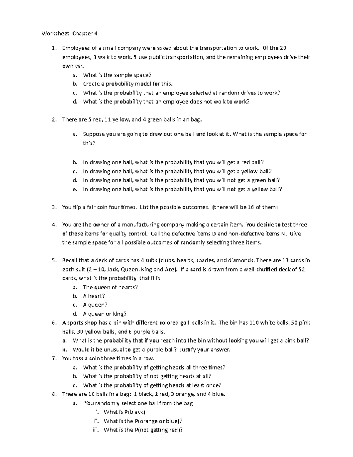 Ch 4 Worksheet (1) (1) - Worksheet Chapter 4 Employees of a small ...