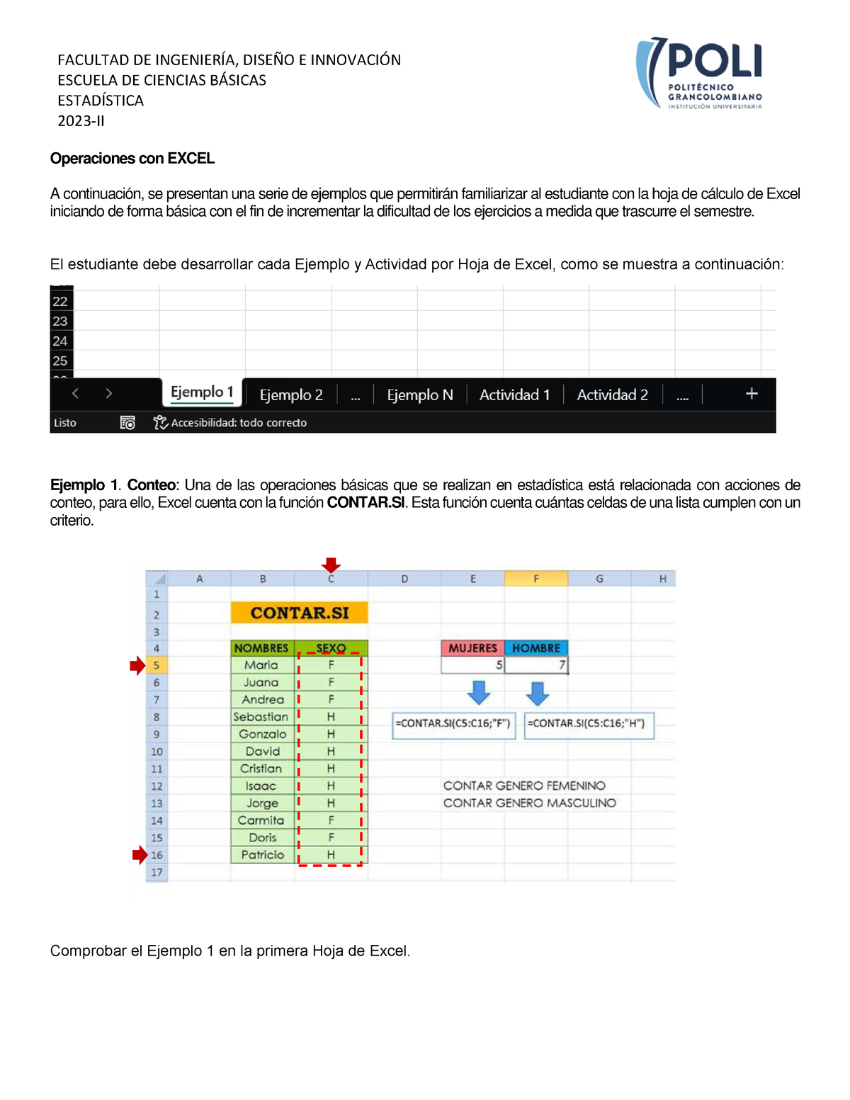 Taller 1. Operaciones Con Excel - ESCUELA DE CIENCIAS B¡SICAS ...