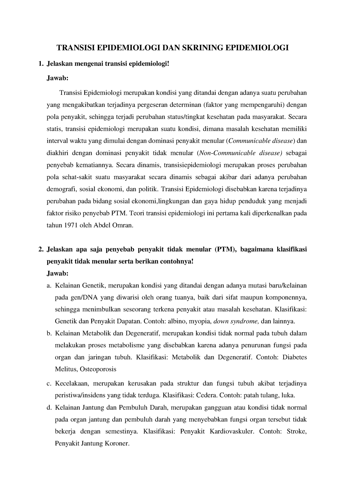 Transisi Dan Skrining Epidemiologi - TRANSISI EPIDEMIOLOGI DAN SKRINING ...