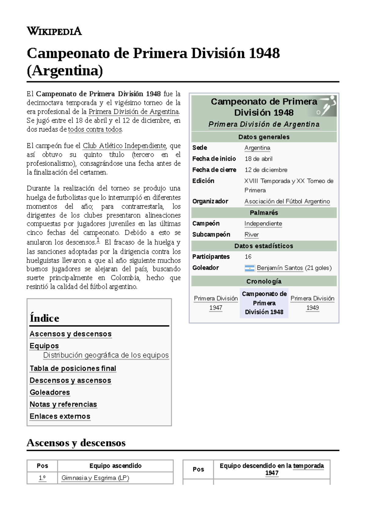 Campeonato de Primera División 1948 (Argentina) Campeonato de Primera