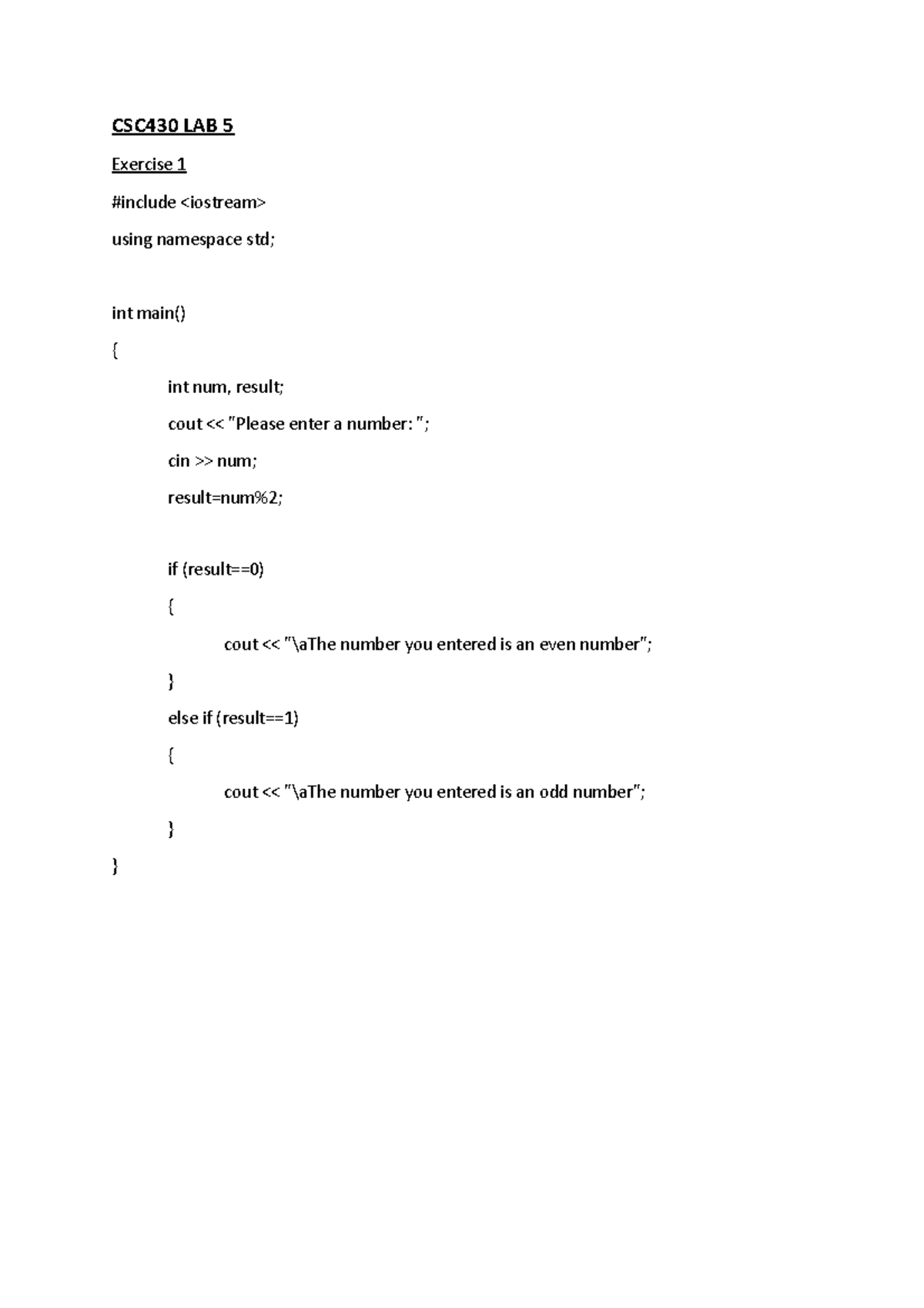 Csc430 Lab 5 Selection Tutorial Csc430 Lab 5 Exercise 1 Include Csc430 Lab 5 Selection Tutorial Csc430 Lab 5 Exercise 1 Include