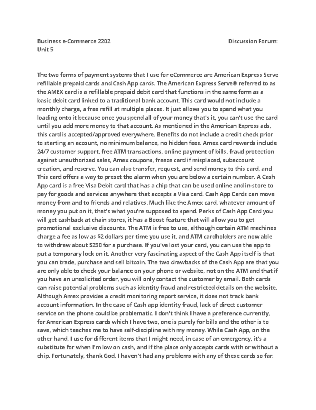 DF 5 Assignment Business E Commerce 2202 Discussion Forum Unit 5