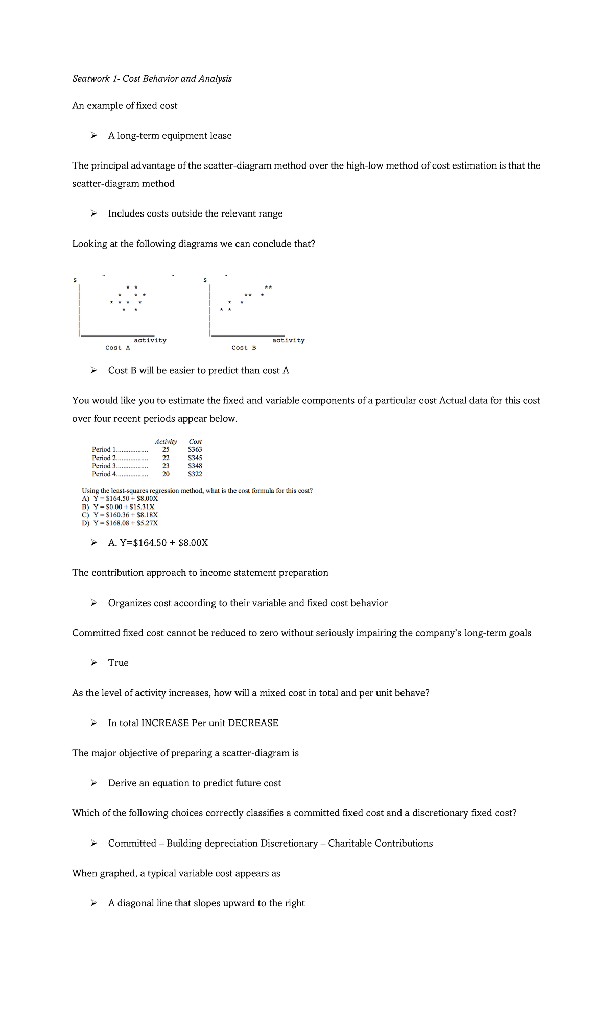 Cost Accounting Reviewers - Seatwork 1- Cost Behavior and Analysis An ...