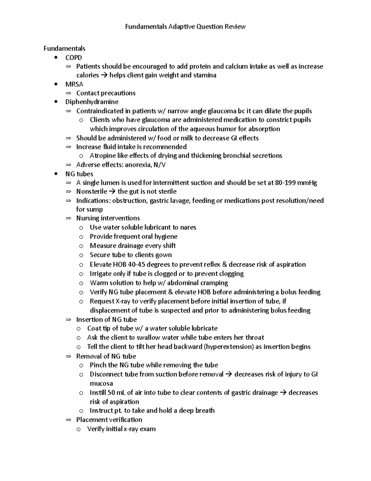 Fundamentals adaptive question review ATI missed concepts ...