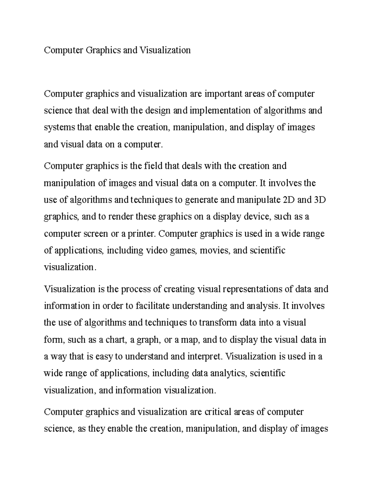 Computer graphics and Visualization - Computer Graphics and ...