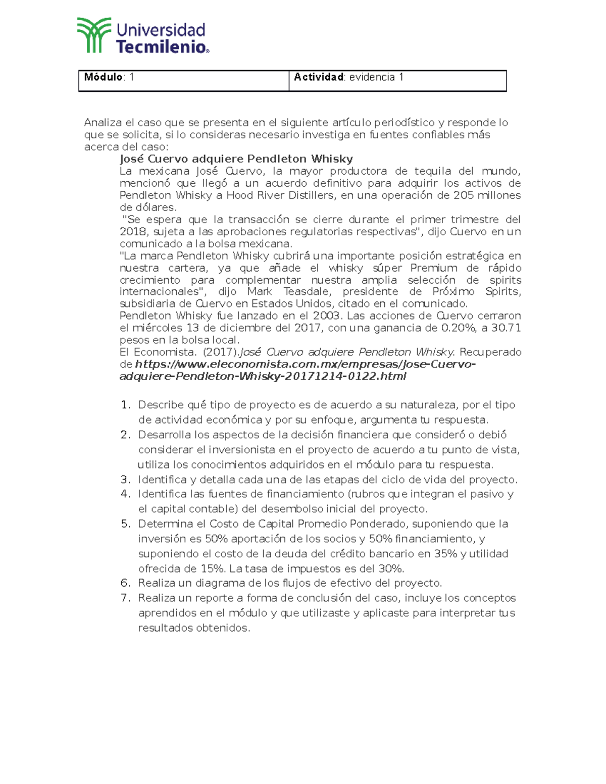 Act 2 evaluación de proyectos - Módulo: 1 Actividad: evidencia 1 ...