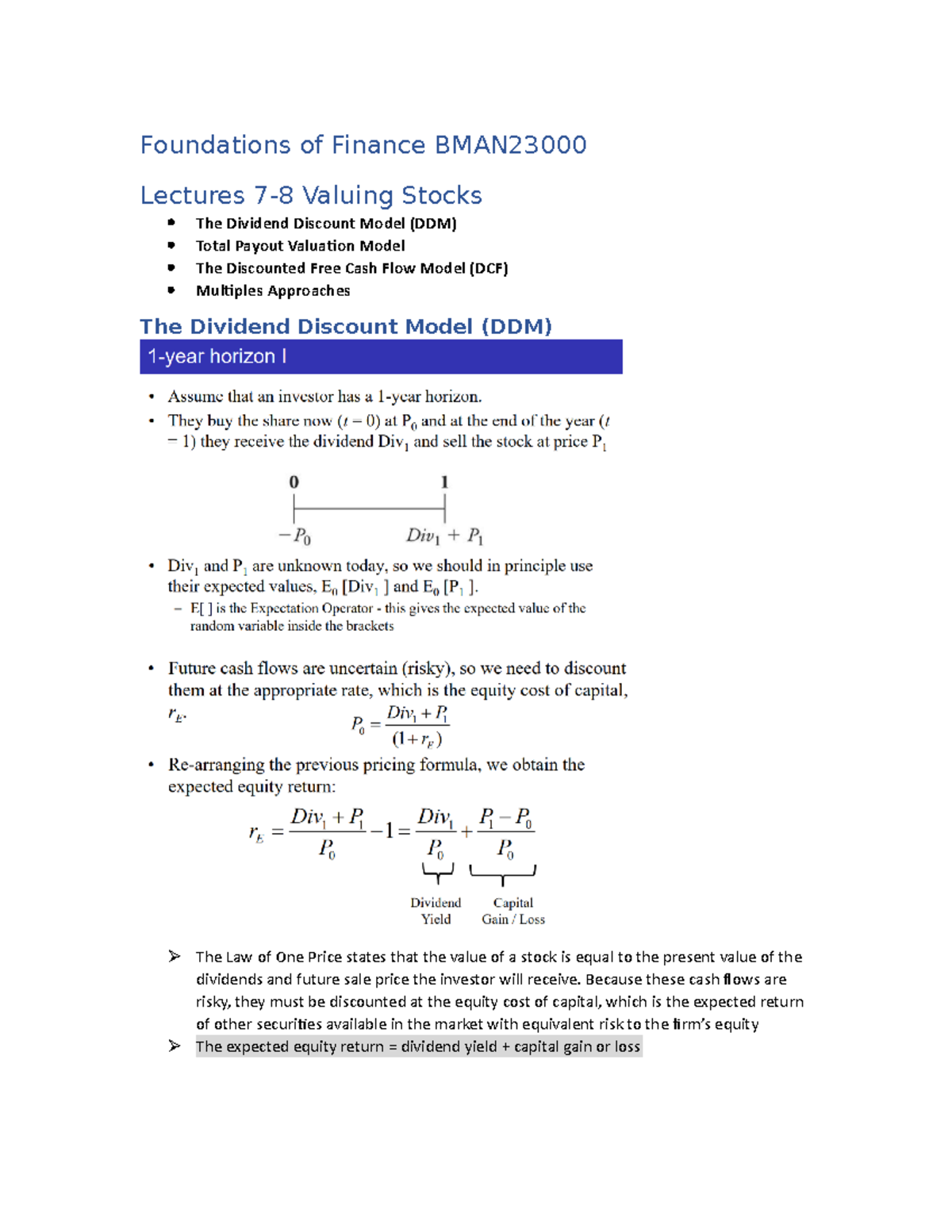 Lecture 78 Foundations of Finance BMAN23000 Lectures 78 Valuing