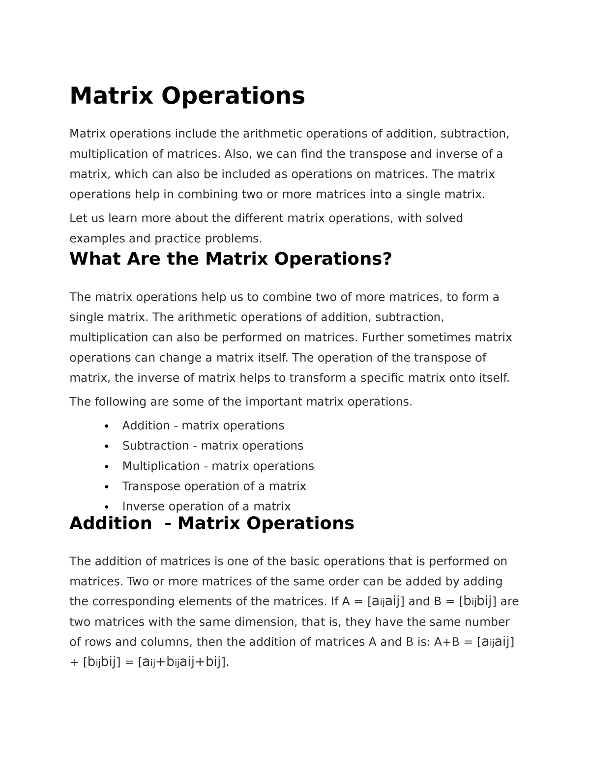 research paper on application of matrices