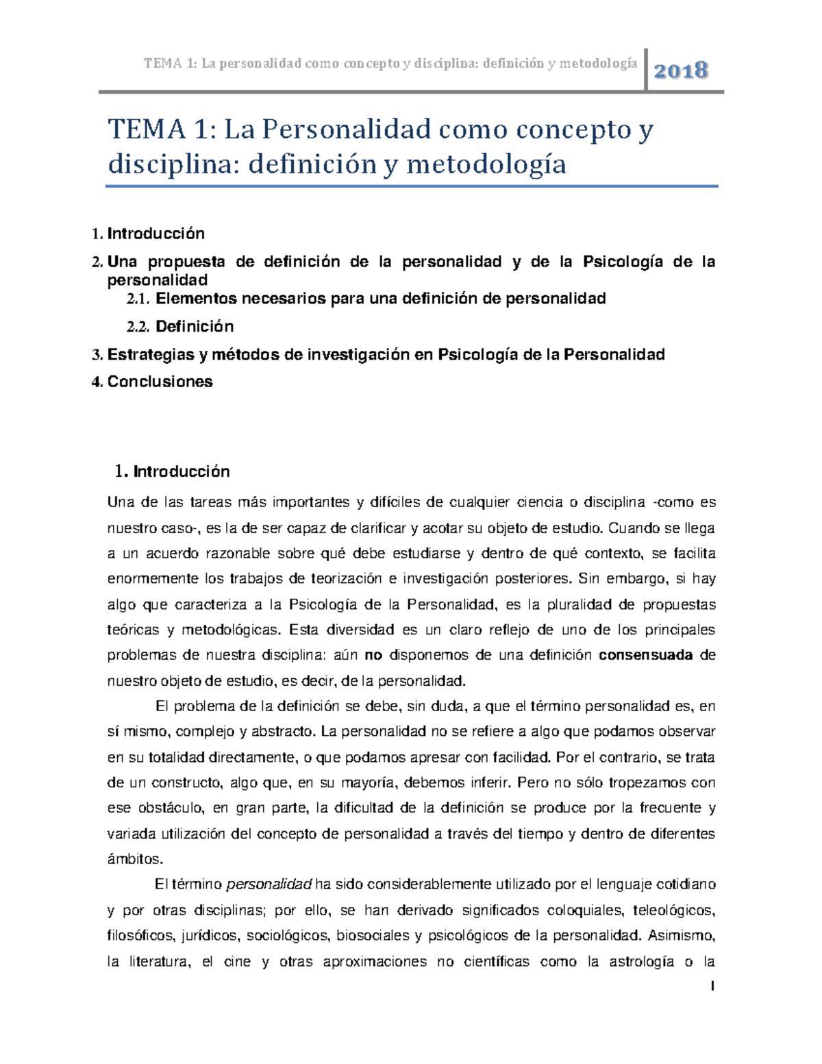 TEMA1 - Apuntes 1 - TEMA 1: La personalidad como concepto y disciplina ...