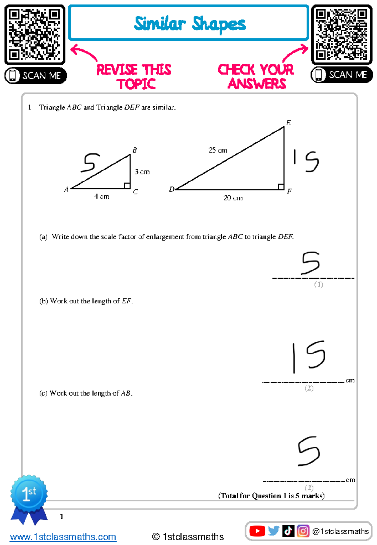 Similar Shapes Edexcel 1 Triangle ABC and Triangle DEF are similar